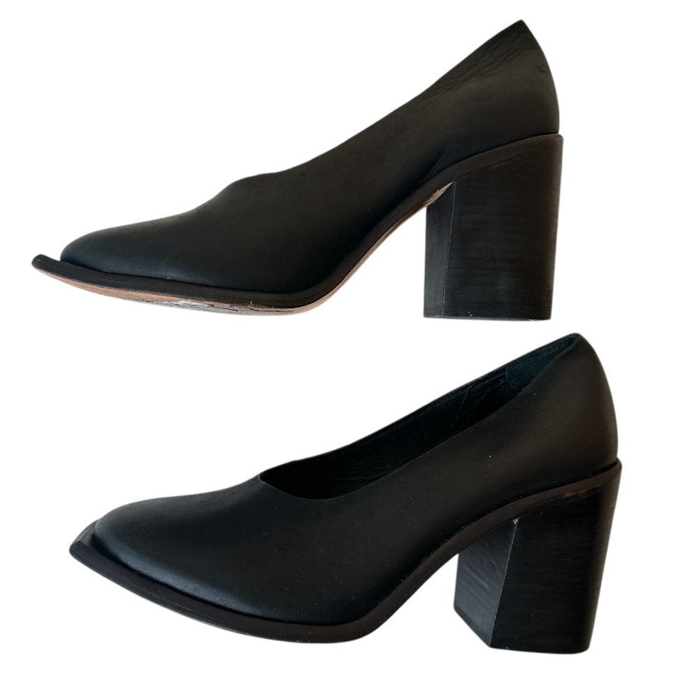 WAL & PAI Leather Black Square Toe Slip Heels - Picture 7 of 9